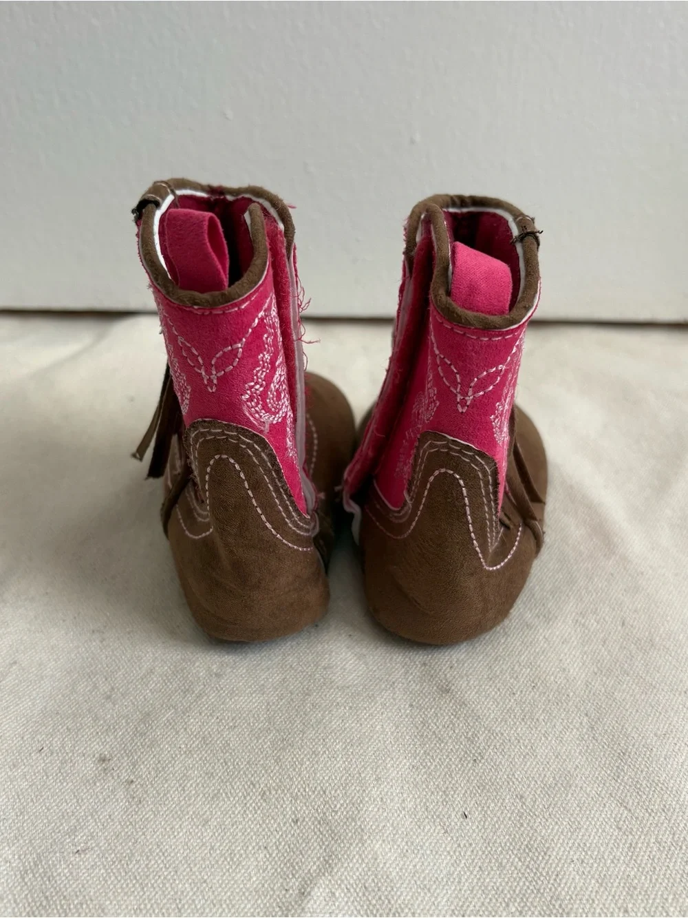 Rising Star Girls Western Cowgirl Bootie Boots Fringe Brown Pink 9-12 Months